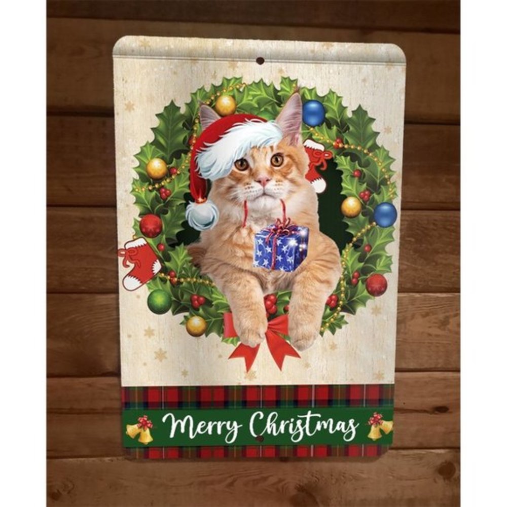 Merry Christmas Maine Coon Cat Xmas 8x12 Metal Wall Sign Animal‎ Poster